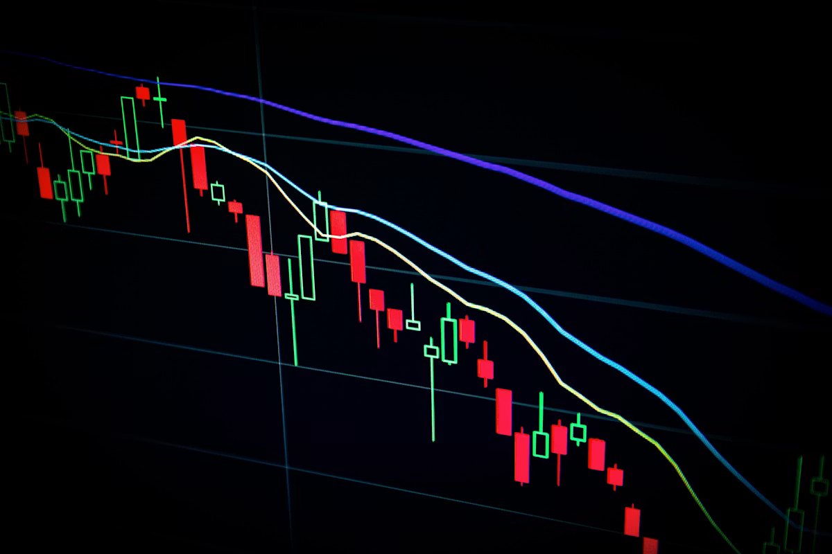 Candlestick stock chart displayed on a dark trading screen