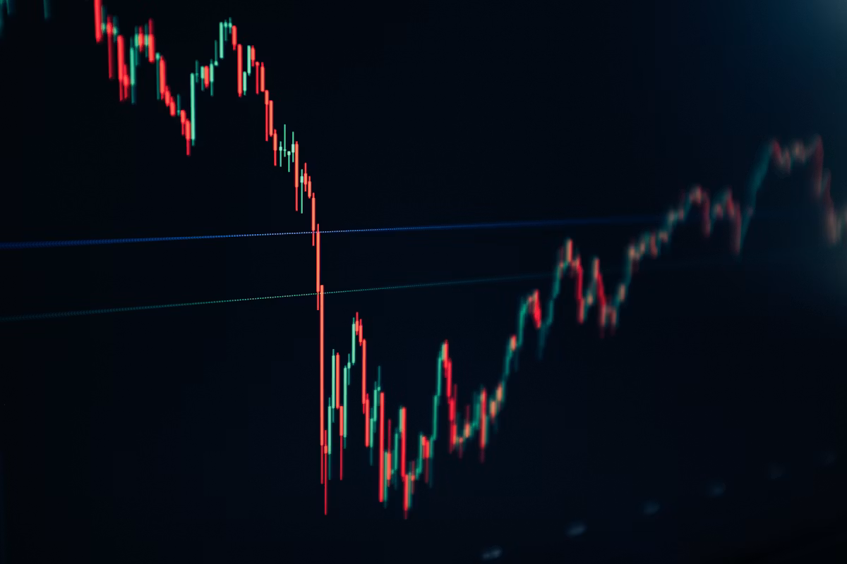 Candlestick stock chart on a dark trading screen