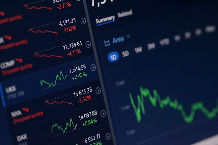 Financial data displayed across a trading application interface